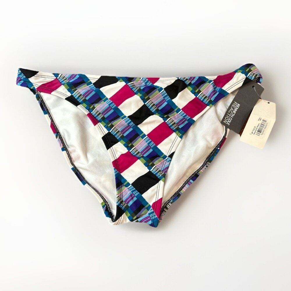 NWT Kenneth Cole Purple/Black Check Swimsuit Bikini Bottom Women’s Size Large